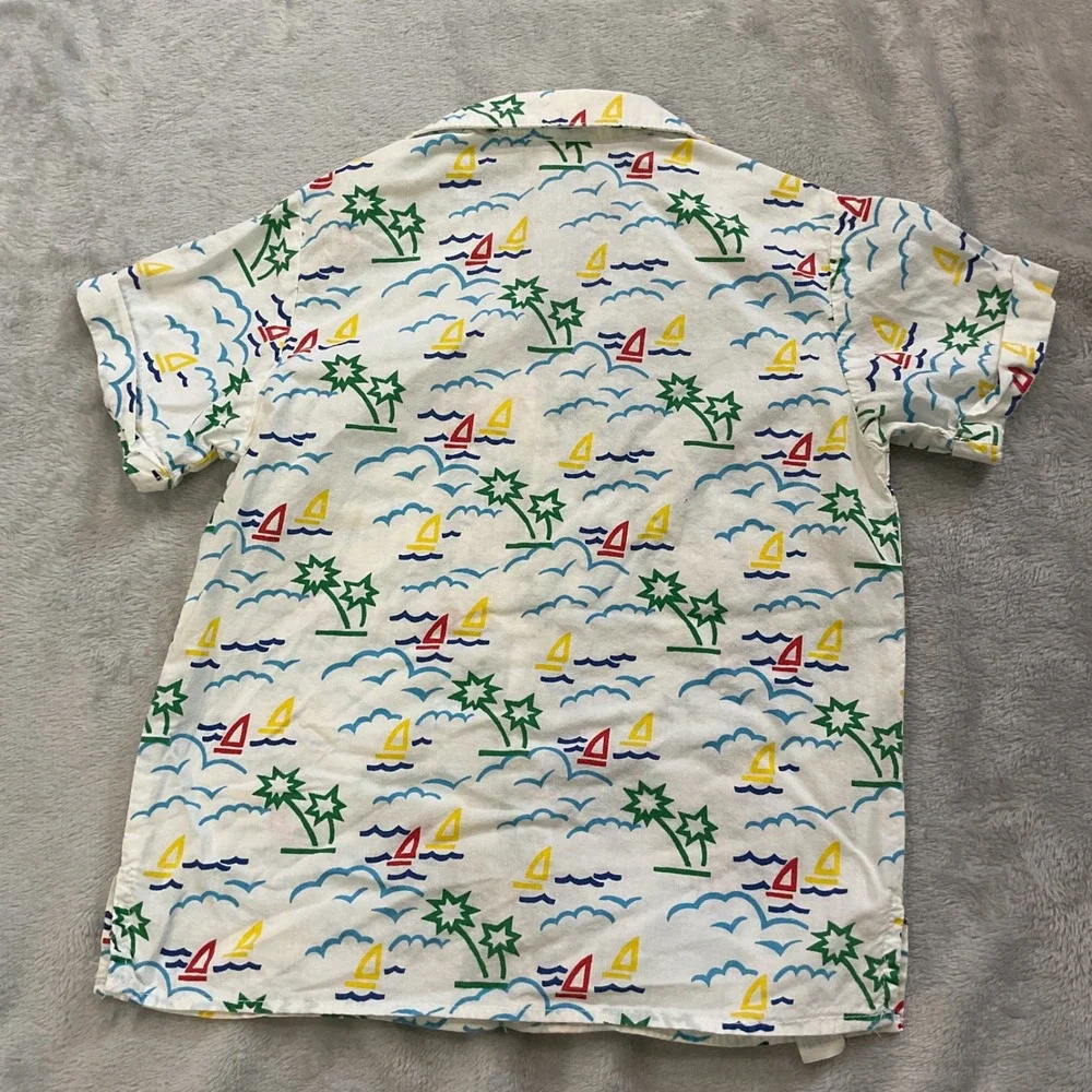 Vintage OshKosh Bgosh Kids Sailboat Palm Tree Button Up White Sz 6 USA 90s Kids